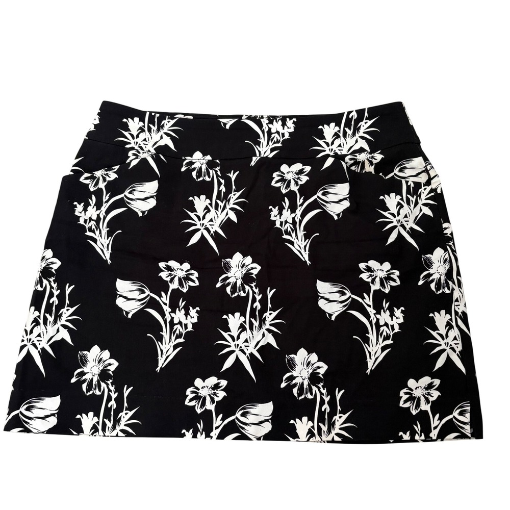 Charter Club Black White Floral Mini Skirt Womens XL Pockets Botanical Print